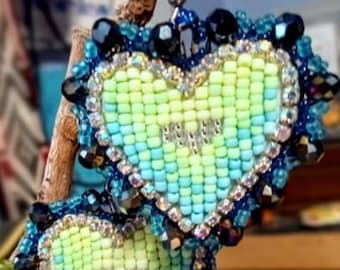 Beaded Heart Earrings Mysterious Blue || Native Beadwork Earrings || Handmade Earrings