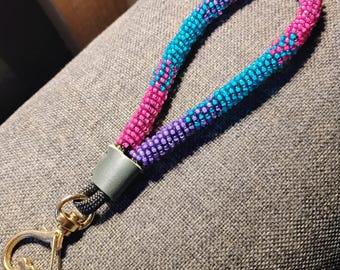 Mini Beaded Wristlet Keychain Color Pop Heart Key Ring || Native Beadwork Wristlet