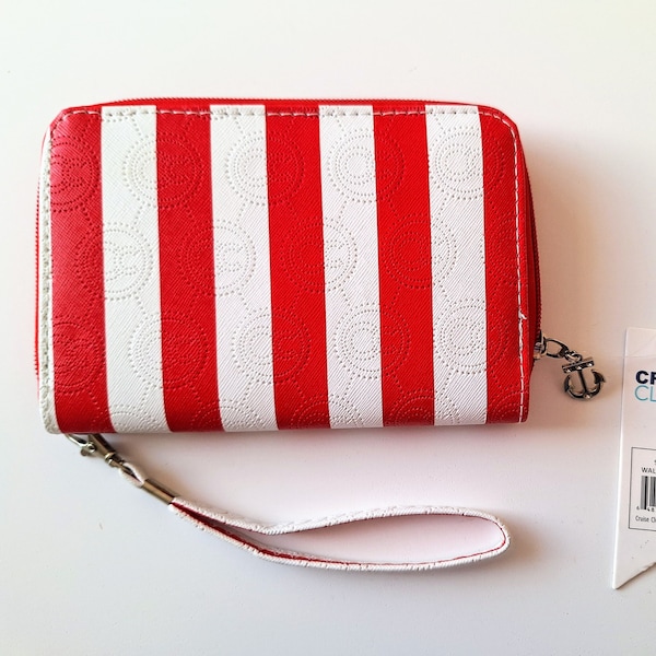 Cruise Club Cell Wrist Wallet, Vintage Purse, Red and White Clutch, Phone Case