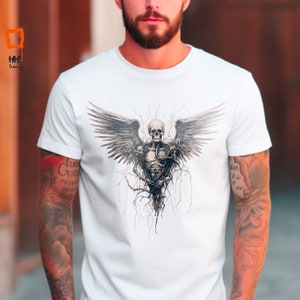 Special Design Angel Wings and Skull T-Shirt | Artistic Illustration | Unisex Premium Cotton Tee | Gothic Aesthetic |  Halloween Fashion Top