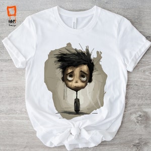 表情豊かな漫画キャラクターTシャツ、アニメ感情グラフィックTシャツ、風変わりなアートスタイルトップス、カジュアルウェアイラストシャツ、ユニークなギフトTシャツ