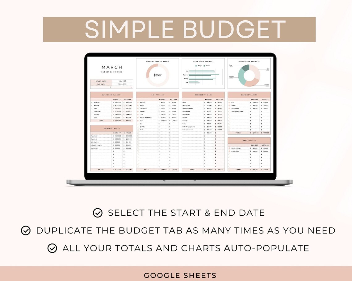 2024 Simple Budget Planner Google Sheets Template Monthly Etsy Canada