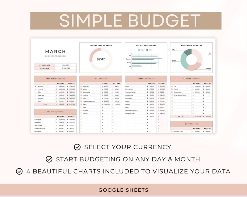 2024 Simple Budget Planner Google Sheets Template Monthly Etsy UK
