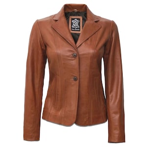 Lambskin Leather Blazer: Women's Brown Jacket Coat
