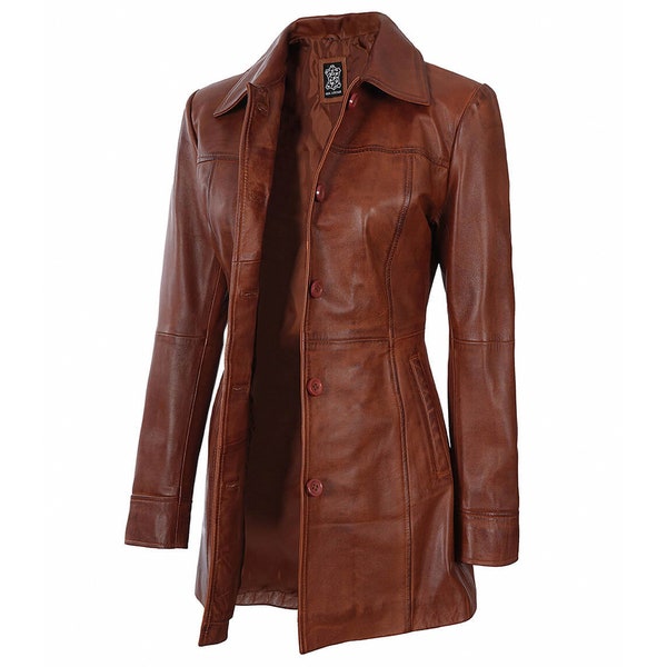 Women Leather Jacket Coat, Cognac Waxed Leather Jacket Women, Fall Stylish Leather Jacket for Women, Beautiful Women Blazer,  Gift For Her