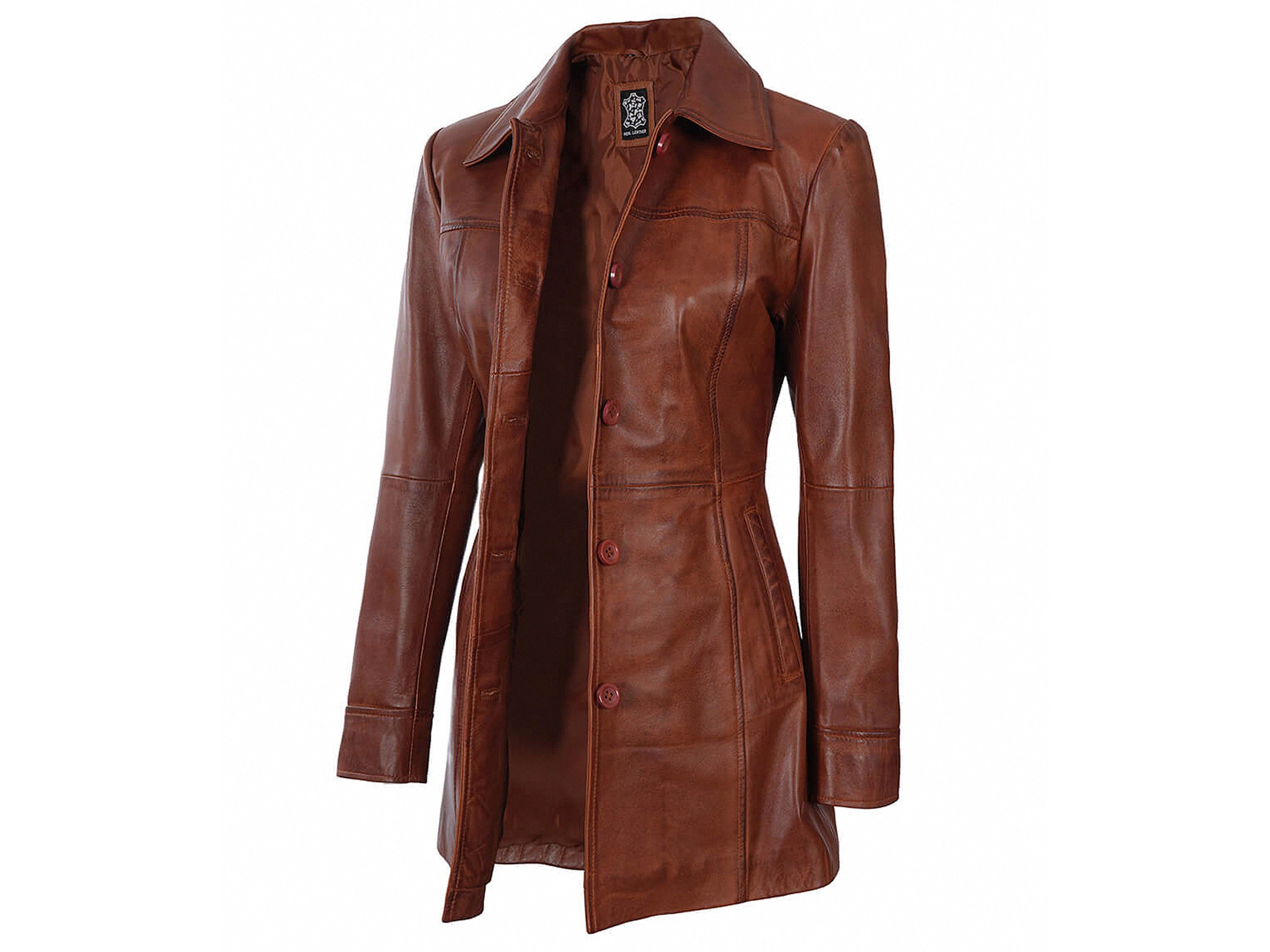 Cognac Leather Coat - Etsy