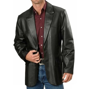 Veste blazer à deux boutons en cuir d'agneau véritable pour homme