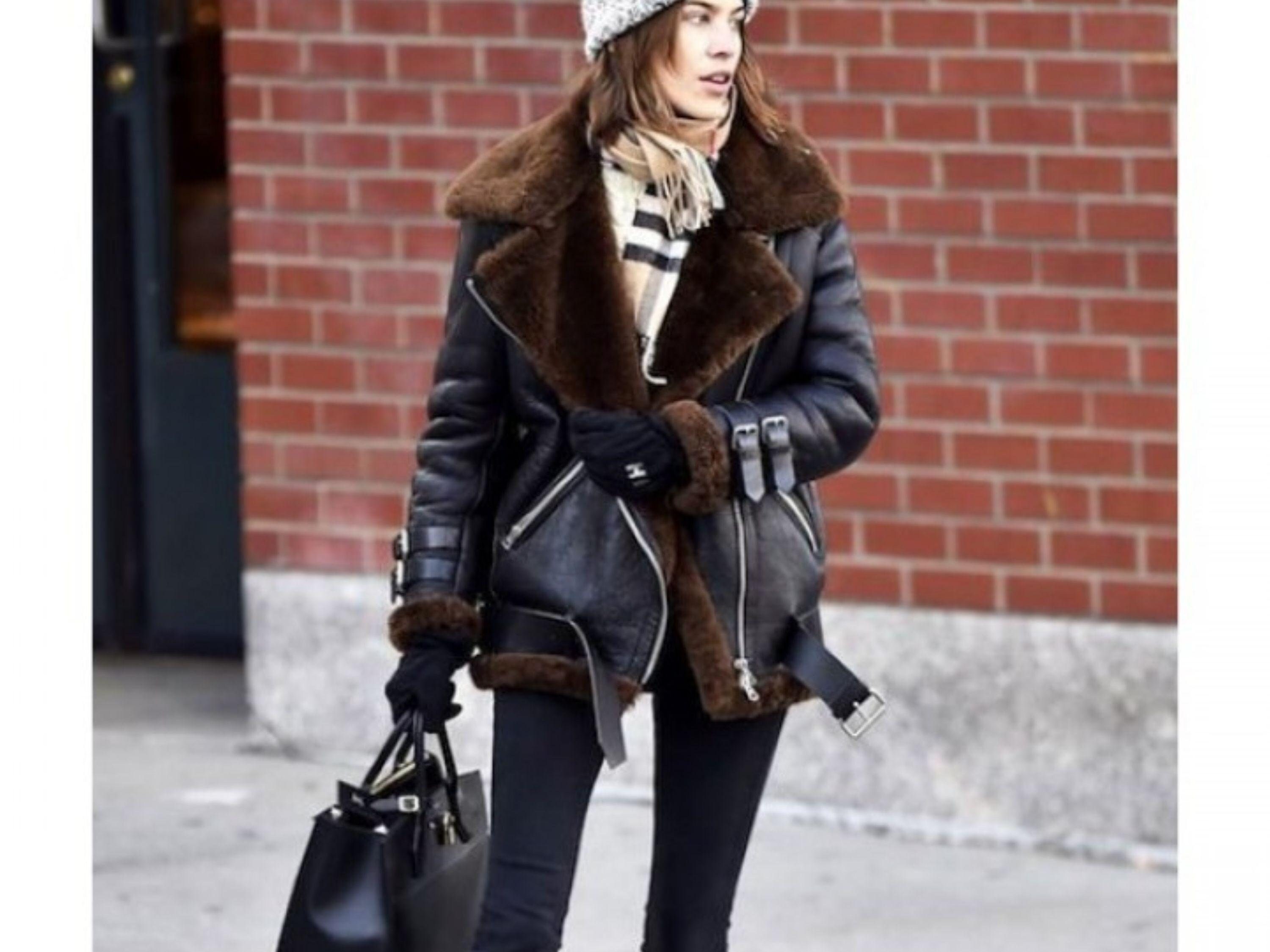 Womens - Faux Shearling Aviator Jacket in Black | UK