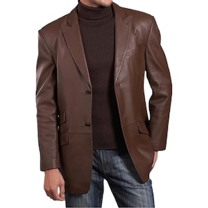 Veste blazer en cuir d'agneau véritable doux pour homme, manteau de voiture haut de gamme à deux boutons pour la fête et tous les jours, veste élégante et confortable à porter en marron