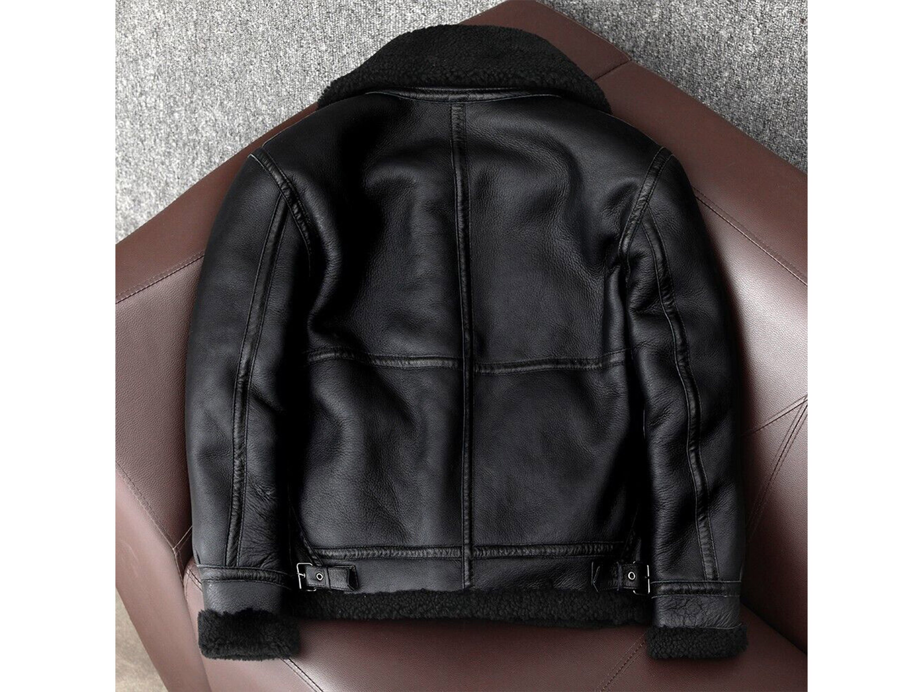 Men B3 RAF Bomber Aviator Flying Fur Shearling Real Leather Jacket