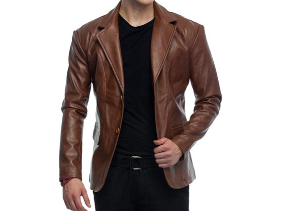 Men's genuine leather blazers hotsell