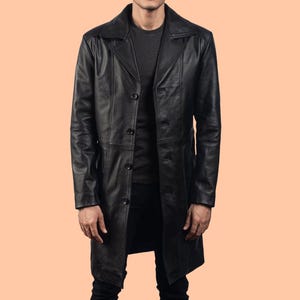 Manteau long en cuir d'agneau véritable doux pour homme à porter au quotidien, trench-coat jusqu'aux genoux, élégant et confortable, cadeau pour lui, veste noire