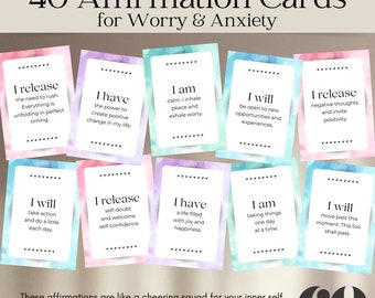 Druckbare Affirmationskarten für Sorgen und Ängste Sofortiger Download Druckfertige Karten mit Affirmationen
