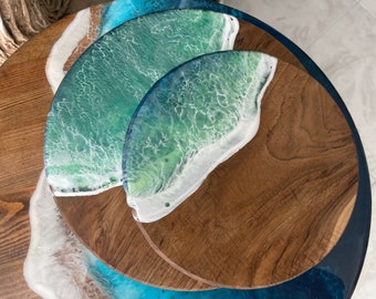 Ocean Wave Cutting Charcuterie Board Housewarming Gift for Mom Personalized Round Wooden Cheese Board
