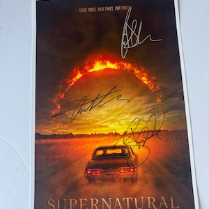 SUPERNATURAL, Signed Movie Poster, Autographed by Jared Padalecki, Jensen Ackles, and Jeffrey Dean Morgan Poster with CoA