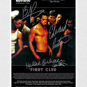 Fight Club Poster Signed by Brad Pitt, Edward Norton, and Helena Bonham Carter - COA Authenticated Free Case Free Ship