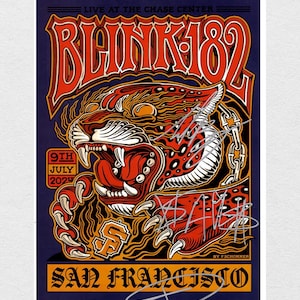 Blink 182 – SAN FRANCISCO Signed Poster, Autographed Mark Hoppus, Travis Barker, and Tom Delonge CoA