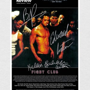 Fight Club Poster Signed by Brad Pitt, Edward Norton, and Helena Bonham Carter - COA Authenticated Free Case Free Ship