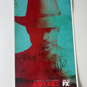 JUSTIFIED Signed Movie Poster, Autographed by Timothy Olyphant and Walton Goggins Poster CoA