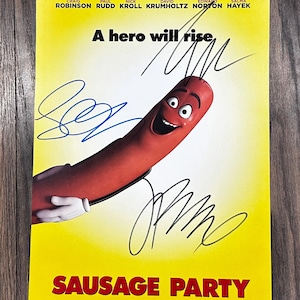 SAUSAGE PARTY, Signed Movie Poster, Autographed by Seth Rogen, James Franco, and Jonah Hill Poster with COA