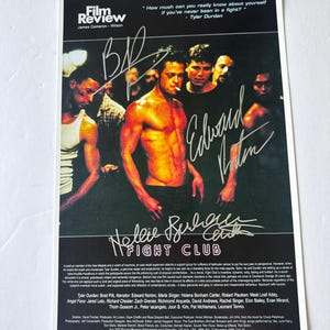 Póster de Fight Club firmado por Brad Pitt, Edward Norton y Helena Bonham Carter - Certificado de autenticidad, estuche gratuito, envío gratuito.
