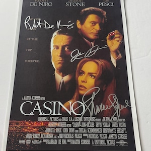 Casino, póster de película firmado, Robert De Niro, Joe Pesci y Sharon Stone, póster autografiado COA