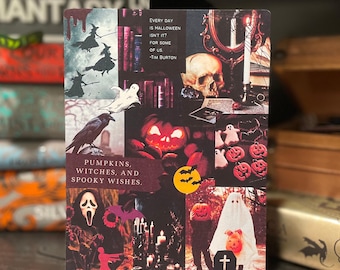 May include: A Halloween-themed collage featuring witches, ghosts, pumpkins, and a skull. The text reads "Every day is Halloween isn't it? For some of us." and "Pumpkins, witches, and spooky wishes."