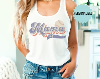 Personalized Baseball Mama Tank Top, Custom Baseball Tank for Mom, Baseball Mom Tank Top, Gift from Son, Gift for Mama, Cute Retro Mama Tank
