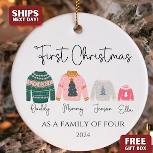 Personalized Family of Four Ornament 2024, Family of 4 Ornament, Custom First Christmas Family Of Four Christmas Ornament Gift For Parents