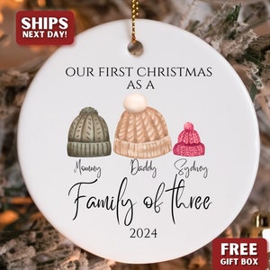 Family of Three Ornament For Christmas - Custom Family of 3 Ornament - Personalized First Christmas As A Family Of Three Christmas Ornament