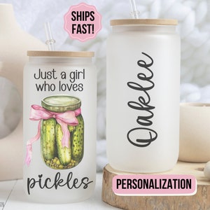 Personalized Pickle Coffee Cup Glass Pickle Lover Gift Coffee Tumbler Cute Pickle Cup Gift For Friend Custom Pickle Lover Cup For Birthday