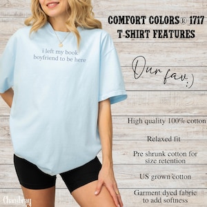 Book Boyfriend Shirt, Funny Book Lover Tee, Minimalist Reader Gift, Booktok Trend, Comfort Colors Tshirt For Romance Book Lover, Book Gift Chambray