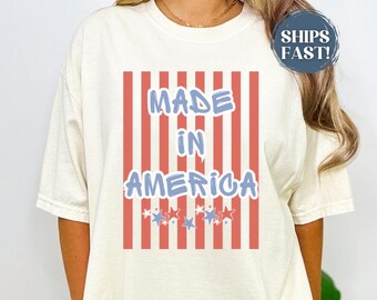 Striped America Patriotic T Shirt, USA Independence Day Tee, Fourth of July Graphic TShirt, One Nation Under God Shirt Retro USA Gift