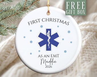 EMT First Christmas Ornament 2026, Personalized EMT Ornament with Name, EMT Graduation Gift, New Paramedic  Gift, First Responder Ornament