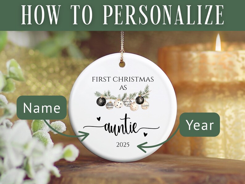 Custom Auntie Ornament Personalized Auntie Ornament Announcement Gift ...