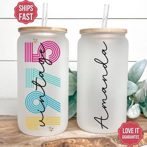 50th Birthday Gift Iced Coffee Tumbler, Gift for Friend, Glass Coffee Cup, Gift from Sister, Retro 50th Birthday Coffee Cup, Retro Glass Cup