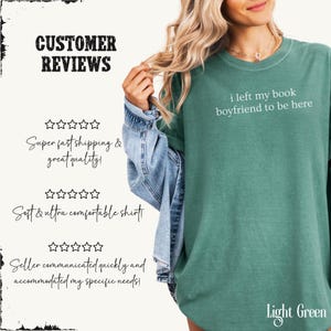 Book Boyfriend Shirt, Funny Book Lover Tee, Minimalist Reader Gift, Booktok Trend, Comfort Colors Tshirt For Romance Book Lover, Book Gift Light Green