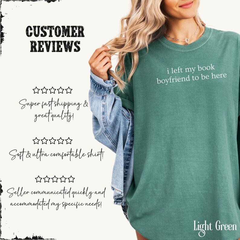 Book Boyfriend Shirt, Funny Book Lover Tee, Minimalist Reader Gift, Booktok Trend, Comfort Colors Tshirt For Romance Book Lover, Book Gift Light Green