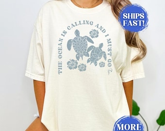 Vintage Sea Turtle Shirt Comfort Colors Shirt for Women Trendy Oversized T-Shirt Vintage Graphic Tee Cute Turtle T Shirt Ocean Life Tshirt