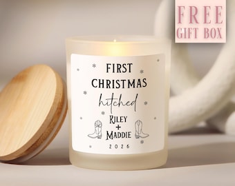 First Christmas Couples Candle, Personalized Frosted Candle, Couples Gift, Soy Candle, Wedding Gift, Couples First Christmas Married Gift