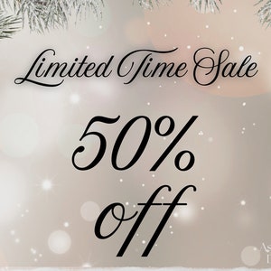May include: A snowy background with a black and white graphic that says "Limited Time Sale 50% off".