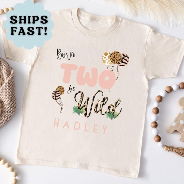 Personalized Two Wild 2nd Birthday Tshirt For Girls  - Second Birthday Shirt For Girl - Toddler Bday T-shirt Safari 2nd Birthday Outfit Tee