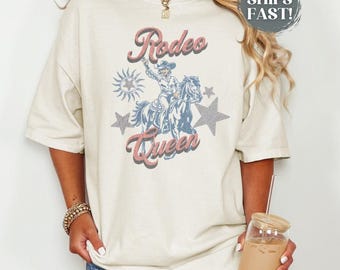 Vintage Retro Rodeo Queen Cowgirl on Horse T-shirt, Comfort Colors Tee For Cowgirls,  Country Girl Tshirt, American Girl Apparel Western Top