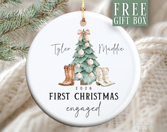 First Christmas Engaged Ornament Country Western Ornament For Newly Engaged Gift Country Ornament Western Ornament Country Couples Keepsake