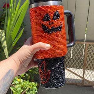 Spooky Pumpkin 40oz Tumbler | Fall Bling Travel Mug | Halloween Gift Idea | Halloween Tumbler Personalized Rhinestone Tumbler |