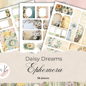 Druckbare Ephemera, Daisy Dreams Junk Journaling, Journaling mit Blumenmotiven, Print zu Hause, Scrapbooking, Journaling