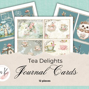 Cartes de journal imprimables, design Tea Party, 12 cartes de journal, design fantaisiste, journalisation éphémères, scrapbooking, créations artisanales en papier,