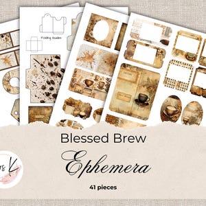 Éphémères de journalisation imprimables, accents de journal sur le thème du café, journal indésirable, fournitures d'artisanat en papier, accents de scrapbooking, collage de journal