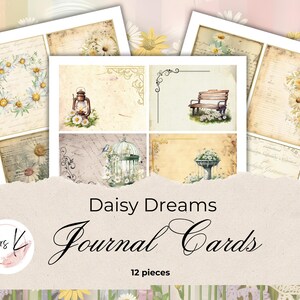 Wydrukowane karty dziennika, motyw Daisy Dreams, dziennikarstwo, dziennik śmieci, 12 kart, elementy do scrapbookingu, drukowanie w domu