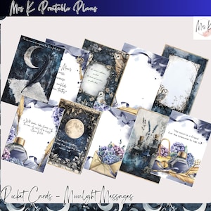 Druckbare Pocket Karten, Moonlight Messages Design, Printables für Journals, mystische Ästhetik, 10er Pack, für Papier basteln für Junk Journals